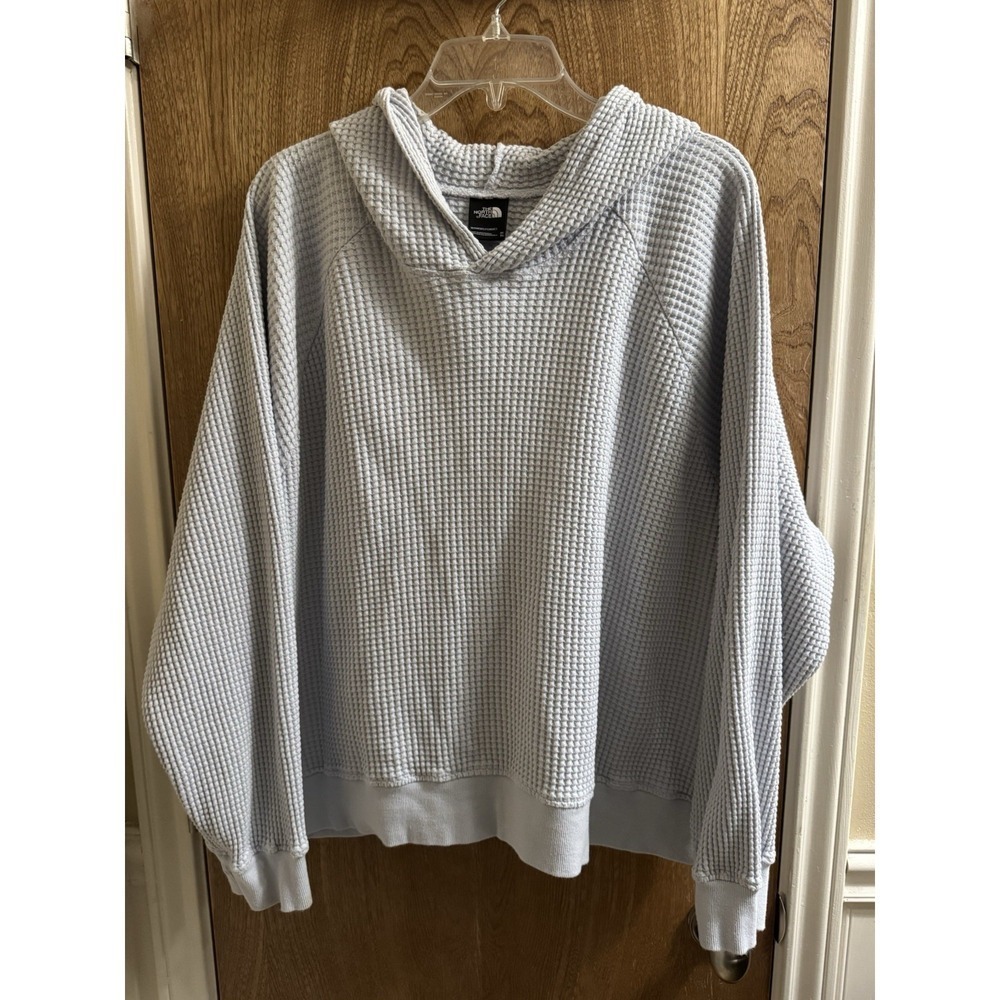 The North Face Chabot Waffle Hoodie Women's XL Crop Light Gray Relaxed Comfort